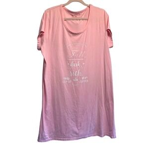 Goodnight Kiss Sleep Shirt Womens 2X Pink Coffee Graphic Nightgown Short Sleeve